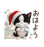 可愛いハチワレ猫 サンタ帽 冬 気づかい（個別スタンプ：5）