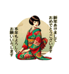 和の彩りで贈る新年 - レトロ美人【再販】（個別スタンプ：10）