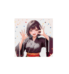 かっこかわいい黒和服女子スタンプ002（個別スタンプ：1）