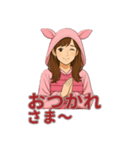 ピンク着ぐるみ女子の毎日使える40スタンプ（個別スタンプ：2）