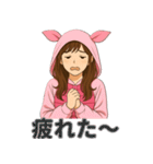 ピンク着ぐるみ女子の毎日使える40スタンプ（個別スタンプ：13）