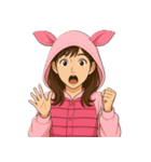 ピンク着ぐるみ女子の毎日使える40スタンプ（個別スタンプ：34）