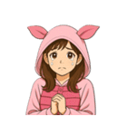 ピンク着ぐるみ女子の毎日使える40スタンプ（個別スタンプ：40）