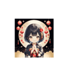 ランタン着物ガールの正月スタンプ（個別スタンプ：1）