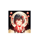 ランタン着物ガールの正月スタンプ（個別スタンプ：3）