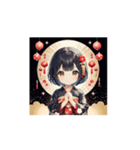 ランタン着物ガールの正月スタンプ（個別スタンプ：4）