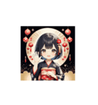 ランタン着物ガールの正月スタンプ（個別スタンプ：5）