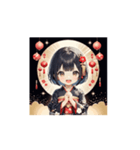 ランタン着物ガールの正月スタンプ（個別スタンプ：6）