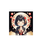 ランタン着物ガールの正月スタンプ（個別スタンプ：7）