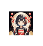 ランタン着物ガールの正月スタンプ（個別スタンプ：9）