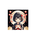 ランタン着物ガールの正月スタンプ（個別スタンプ：10）