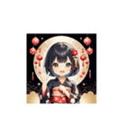 ランタン着物ガールの正月スタンプ（個別スタンプ：14）