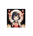 ランタン着物ガールの正月スタンプ（個別スタンプ：15）