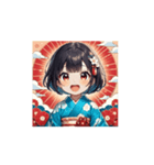 晴れ着ガールのお正月スタンプ（個別スタンプ：7）