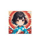 晴れ着ガールのお正月スタンプ（個別スタンプ：9）