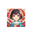 晴れ着ガールのお正月スタンプ（個別スタンプ：14）