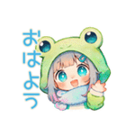 冬の蛙フードパーカーの女の子（個別スタンプ：2）