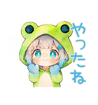 冬の蛙フードパーカーの女の子（個別スタンプ：3）