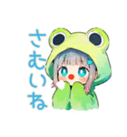 冬の蛙フードパーカーの女の子（個別スタンプ：4）