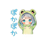 冬の蛙フードパーカーの女の子（個別スタンプ：16）