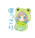 冬の蛙フードパーカーの女の子（個別スタンプ：25）