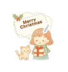 ほっこりクリスマス：少女と子ネコ（個別スタンプ：1）