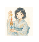 着物女子のクリスマスアドベントカレンダー（個別スタンプ：5）