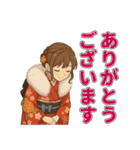 着物女子スタンプ(正月/成人式/卒業/浴衣)（個別スタンプ：10）