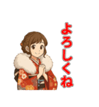 着物女子スタンプ(正月/成人式/卒業/浴衣)（個別スタンプ：22）