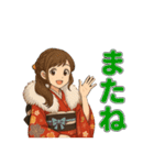 着物女子スタンプ(正月/成人式/卒業/浴衣)（個別スタンプ：23）