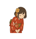 着物女子スタンプ(正月/成人式/卒業/浴衣)（個別スタンプ：25）