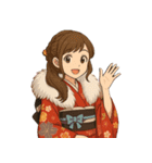 着物女子スタンプ(正月/成人式/卒業/浴衣)（個別スタンプ：32）