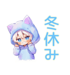 白猫耳パーカーくんの冬★癒し（個別スタンプ：25）
