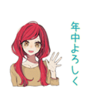 普段着赤髪女子★一年中使える（個別スタンプ：1）