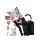 黒ドレスでニャー！？猫ガール（個別スタンプ：1）