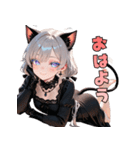 黒ドレスでニャー！？猫ガール（個別スタンプ：3）