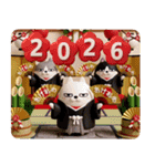 デカ動く 3D三匹の擦れねこ 年末年始2026（個別スタンプ：1）