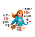 オレンジ推し女の子♡年末年始 年賀(再販)（個別スタンプ：7）