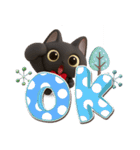 かわいい黒ネコ☆3D【冬・あけおめ】（個別スタンプ：3）