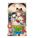 【BIG】レトロ女子とネコ♡年末年始 年賀（個別スタンプ：10）