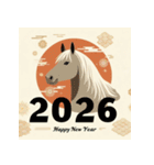 和風 2026年 あけおめ 午年 馬 年賀状（個別スタンプ：13）