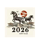 和風 2026年 あけおめ 午年 馬 年賀状（個別スタンプ：16）
