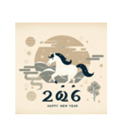 和風 2026年 あけおめ 午年 馬 年賀状（個別スタンプ：22）