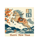 浮世絵風 2026年 あけおめ 午年 馬 年賀状（個別スタンプ：13）