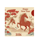 浮世絵風 2026年 あけおめ 午年 馬 年賀状（個別スタンプ：27）