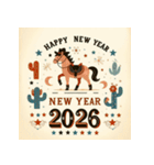 ウェスタン調 2026年 あけおめ 馬 年賀状（個別スタンプ：3）