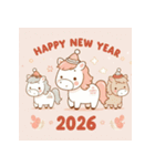 キュートポップ 2026年 あけおめ 馬 年賀状（個別スタンプ：1）