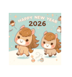 キュートポップ 2026年 あけおめ 馬 年賀状（個別スタンプ：4）