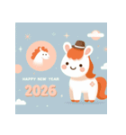 キュートポップ 2026年 あけおめ 馬 年賀状（個別スタンプ：5）