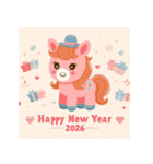 キュートポップ 2026年 あけおめ 馬 年賀状（個別スタンプ：6）